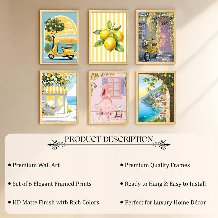 Wall scenery painting for wall decoration, Amalfi coast Summer Vibes Sea wall scenery for living room, Wall Art for Bedroom, Office & Home Decor (Set of 6, 13x9 inch)