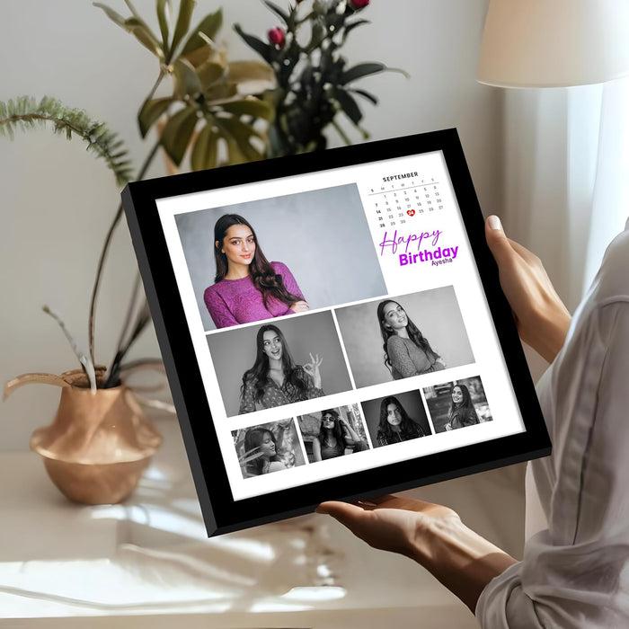 Personalized Calendars Theme Happy Birthday Wall Photo Print Collage with 7 Photo Upload Customized Photo Frame (Frame Size 11x11 inch)