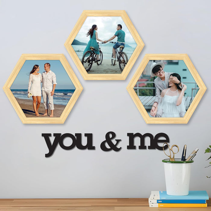 Hexagon Wall Photo/Picture Frame Set of 3, and 'You & me' Word (Size 10x9.2 Inch)
