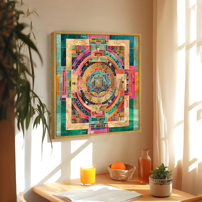 Abstract Canvas Painting Wall Art – Multicolor Yantra Design Abstract Canvas Wall Décor.