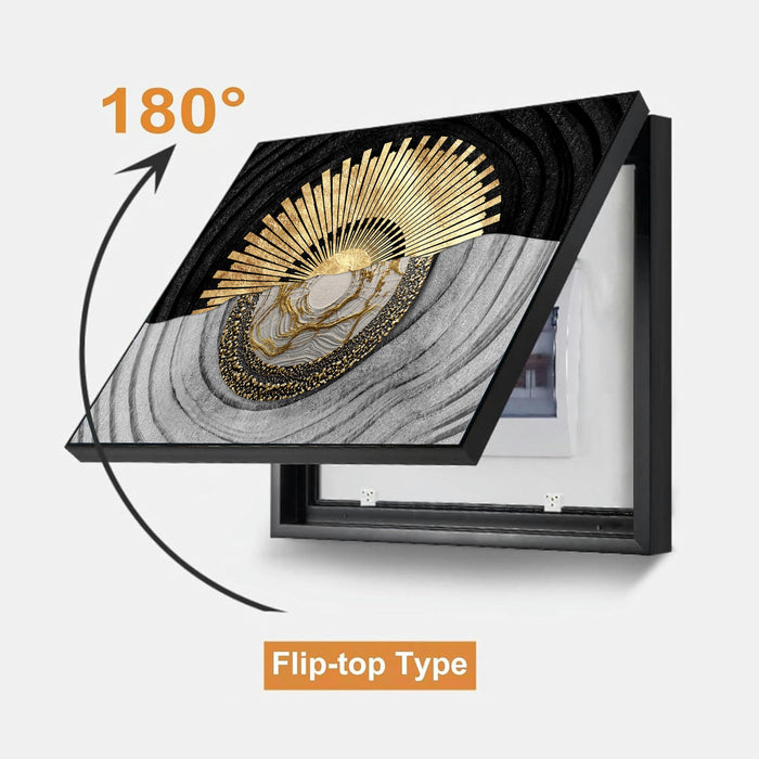 Electric MCB Box Cover Frame With Hydraulic Decorative Painting Gold Textured Sun Painting Electrical Panel box Cover, Switch Box Frame Will Fit Max 10x14 inch Switch Board, Outer Size 13X17 Inch