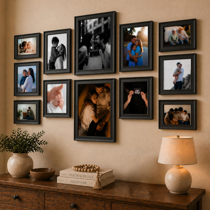 Art Street Wooden Collage Photo Frame Set of 10 for Wall Decor | Multi Size Family Picture Frames Gallery Wall Set | Wooden Photo Frames for Living Room, Bedroom, Hallway & Home Decoration (Black)