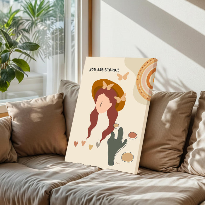 Abstract female Stretched Canvas Wall Art Modern Boho Illustration Painting for Home & Office Wall Decor, (16x22 Inch)