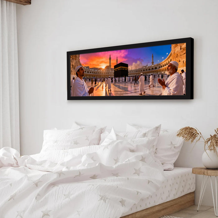 Makka Madina Kaaba Islamic Arabic Wall Art Framed Luxury Paintings for Home Decoration, Living room, Bedroom and Office Decoration (99x38 CM)
