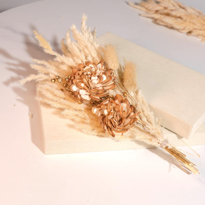 Dried Pampas Grass and Gloden Artificial Flowers Bouquet Boho Dried Flower Arrangement, Natural Dry Floral Bouquet 30 cm
