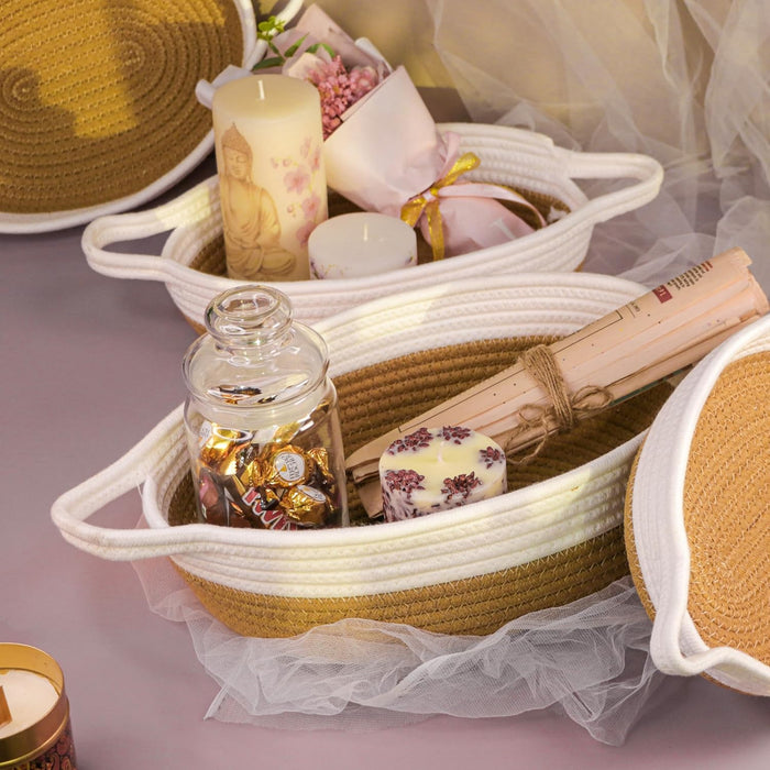 Jute Basket Round Shape Foldable Gift Basket, Storage and Organizer Jute Baskets with Handle (Set of 5)