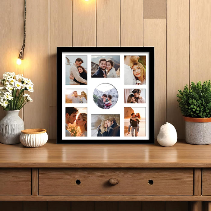Photo Frame Collage 8x10, 5x8 and 9x9 cm Photos Display 9 Oppenings Wall Mounting Home Décor Black Photo-Frame  (34x34 cm)