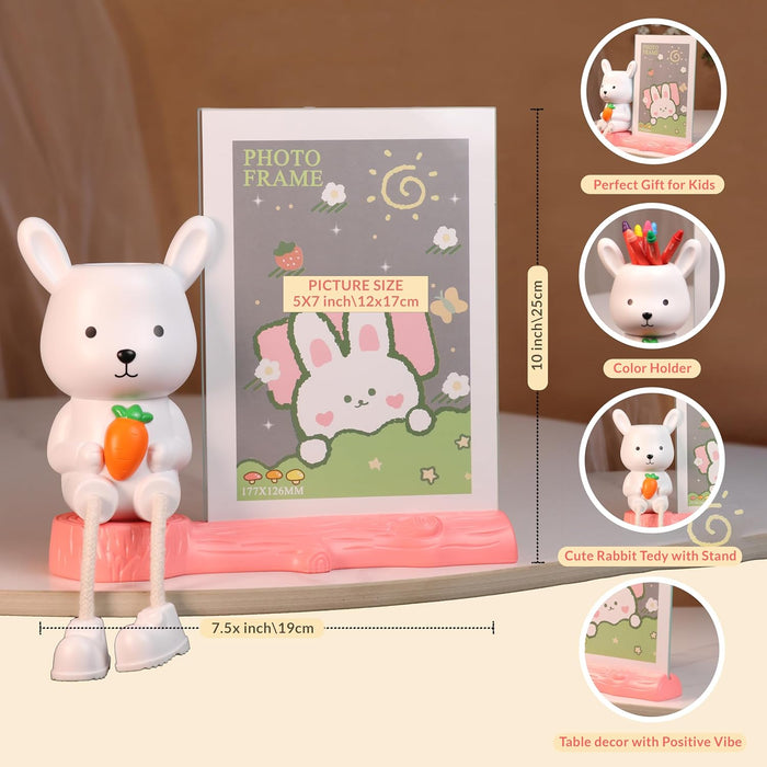 Kid's Photo Frame Creative Cute Teddy Bear with Pen Holder Stand and High Definition Glass for Table Stand Table Top Picture Frames Suits For Kid's Room, Table 12x17 cm