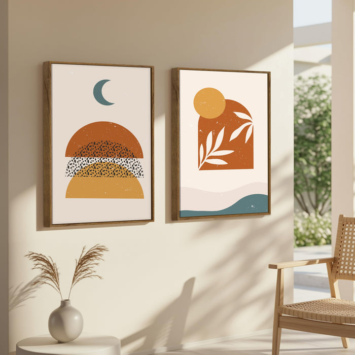 Boho Moon and Sun Minimalist Canvas Wall Painting Bohemian Large Wall Art Painting for Living Room Decoration, Stylish Large Wall Art Print for Wall Decor (Set of 2, 58x89 cm)