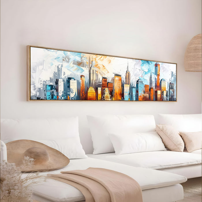 Large Canvas Painting Panel Framed Wall Art Print Abstract City views Framed Luxury Paintings for Home Decoration (Multi, 13x47 Inch)