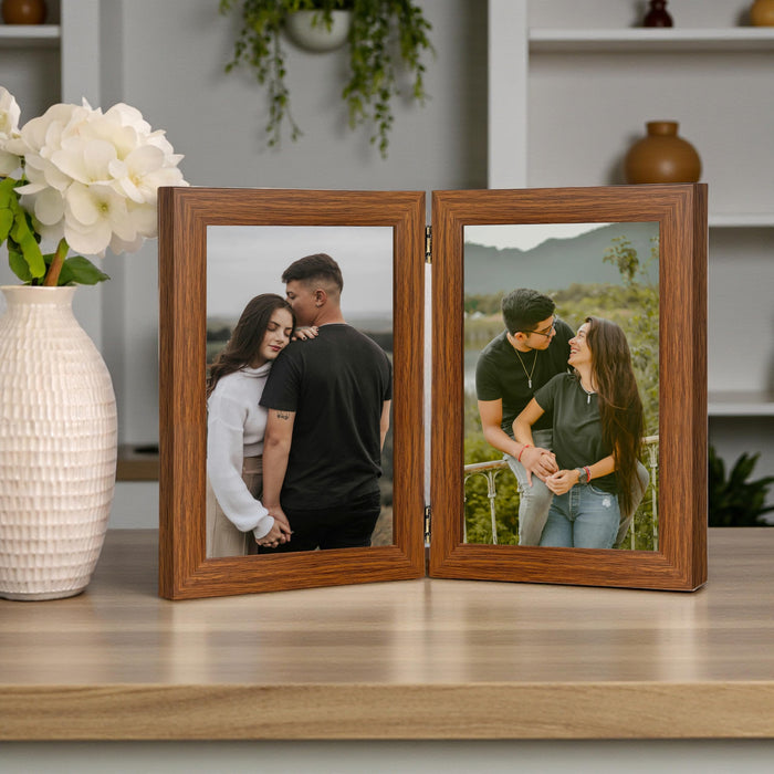 Art Street Folding Table Stand Valentine Couple Brown 5x7 Inch Photo Frame For Home Décor | Foldable Photo Frame with Acrylic Plexiglass | For Bedroom, Hallways, Office, Living Room (13x18 CM)