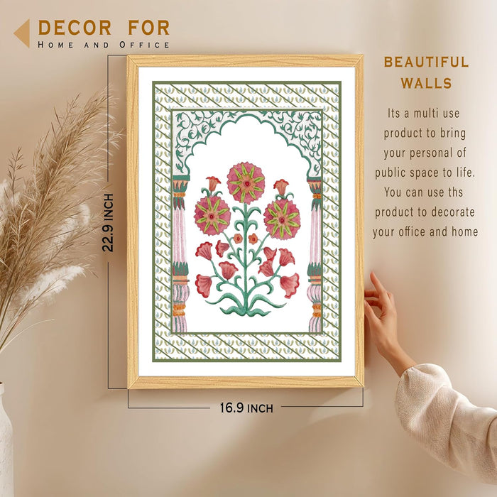 Mughal Floral Art Print, Classic Design to Elevate, Wall Decorative Art Prints (17x23 Inch)