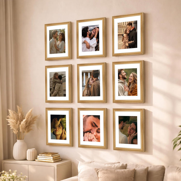 Wooden Cave Design Photo Frame Set of 9 | Black Picture Frames for Photos, Artwork & Certificates | Wall Décor for Living Room & Home (11x14 Inch)