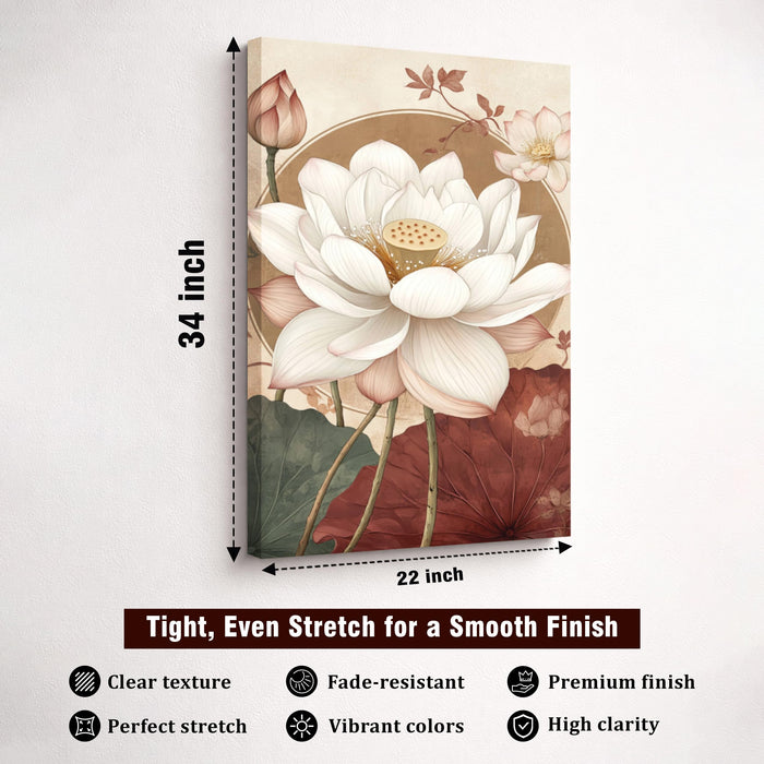 Abstract Lotus Stretched Canvas Painting For Living Room | Spiritual Vastu Stretched Canvas Wall Art For Livingroom Home Decor, Bedroom, Hallway's, Office, Hotel - 56x86 cm