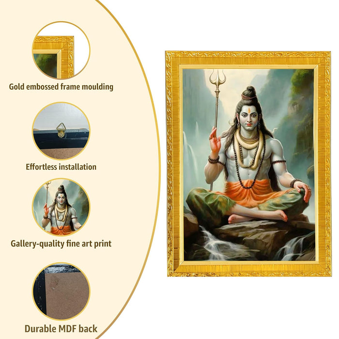 Mahadev Shiv Photo Frame for Mandir, Pooja Room | Divine Hindu Deity Wall Art (10x13 Inch)