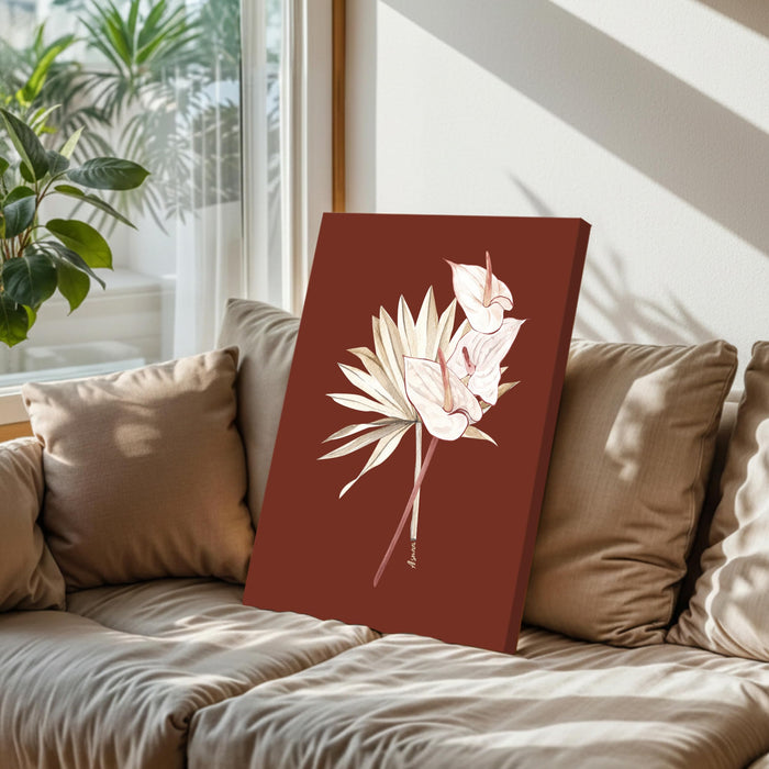 Abstract Desert flower Stretched Canvas Wall Art Modern Boho Illustration Painting for Home & Office Wall Decor, (16x22 Inch)