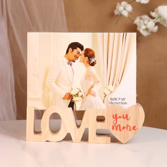 Couples Photo Frame Creative Wooden Love Cutout with High Definition Glass for Table Stand Table Top Picture Frame, 13x18 cm