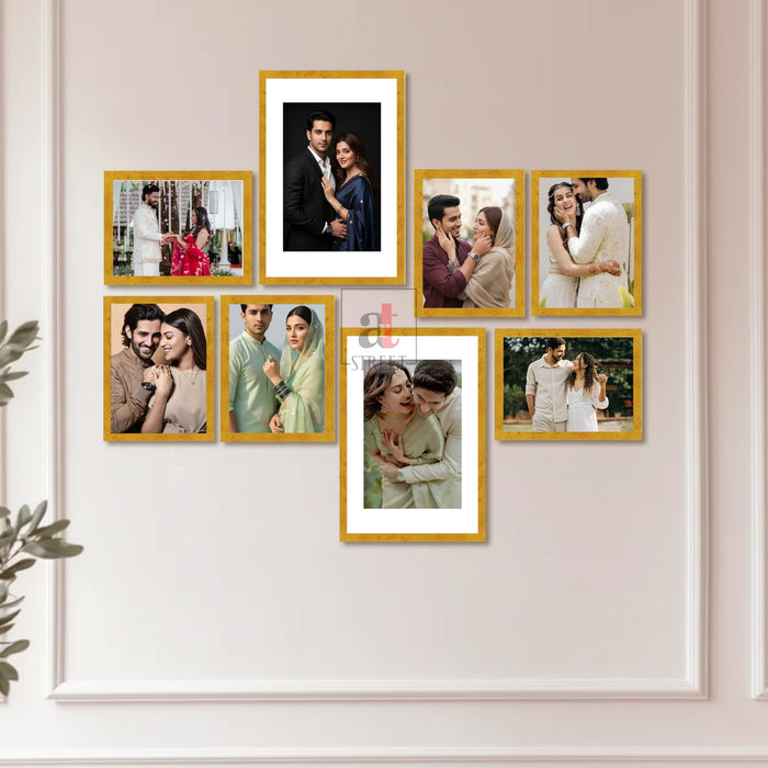 Art Street Photo Frame Set of 8 Gold Wall Decor Collage Display Hanging Family Picture Frames Gallery Collection Decor Items Wall Mount Frames Birthday Anniversary Gift, 8x12 and 12x16 In