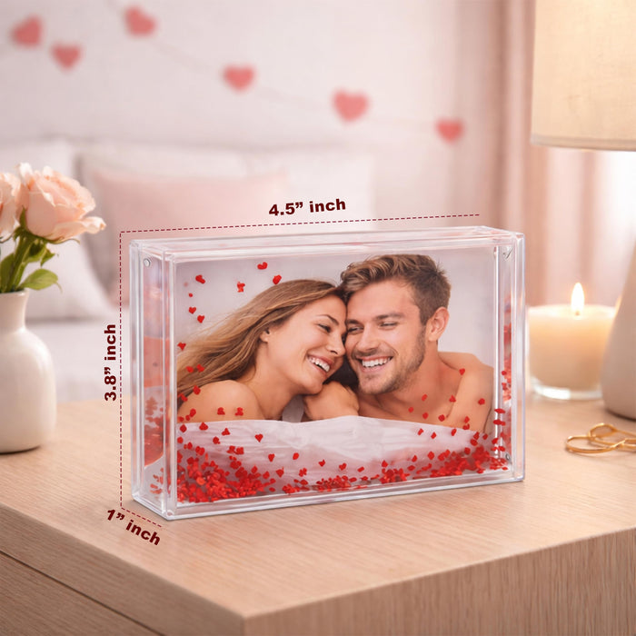 Art Street Red Glitter Liquid Photo Frame, Desktop Tabletop Frame with Heart-Shaped Floating Glitter, Acrylic Water Frames for Valentine's Day Gift, Anniversary, Wedding, Unique Gift, 3.8x4.5 Inch