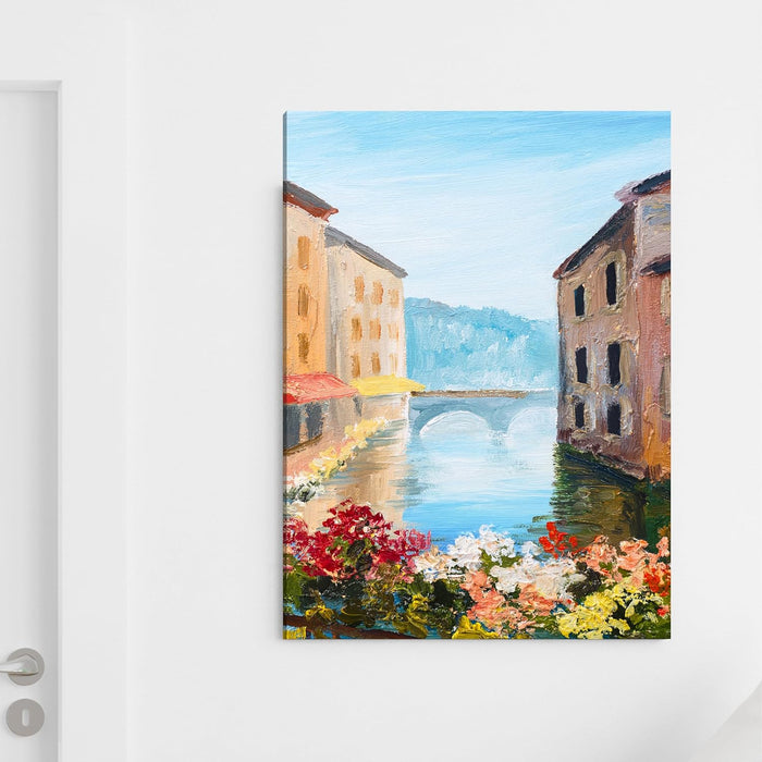 Art Street Stretched On Frame Canvas Painting Canal In Venice, Italy, Famous Tourist Place Art For Living Room, Decorative Home & Wall Décor Abstract Art (Size: 16x22 Inch)