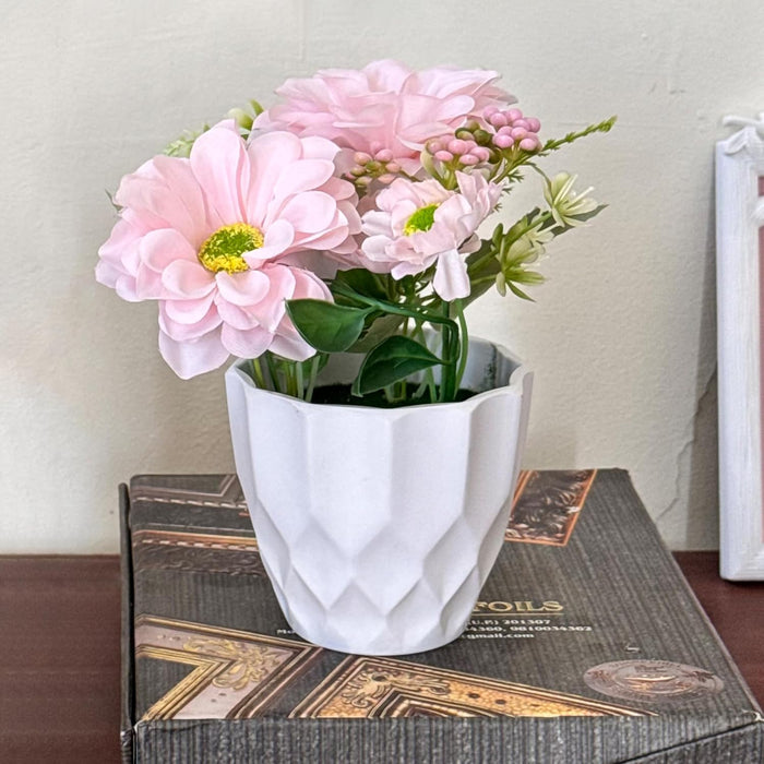 Ceramic Potted Vase Artificial Daisy Flower with Pot for Table Top (Pink, Size: 3.5x7 Inch)