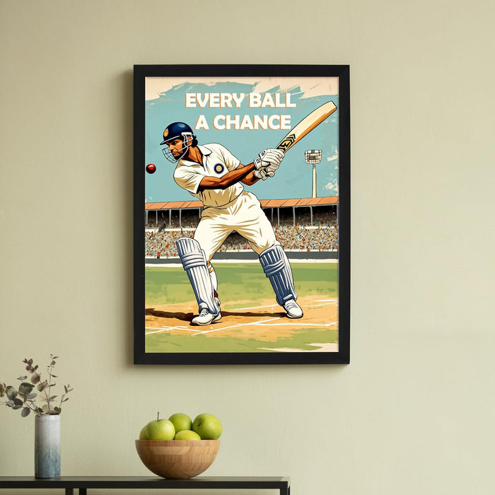 Art Street Framed Wall Hanging Art Print of Cricket Player Playing Sports Poster for Home Decor, Living Room, Hotel & Office Decor, (12.7X17.5 Inch)