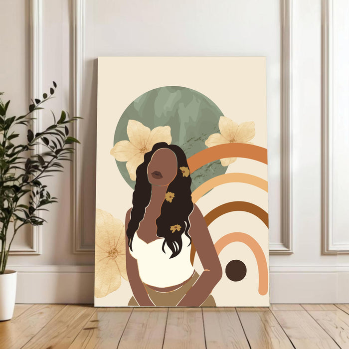 Abstract Women Botanical Stretched Canvas Wall Art Modern Boho Illustration Painting for Home & Office Wall Decor, (16x22 Inch)