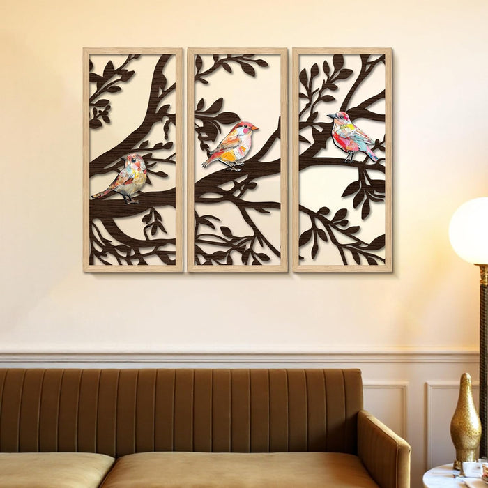 Bird Boho Wall Décor Hanging Set of 3, MDF Cutout Bird Decoration for Wall, Abstract Art 23x48 cm