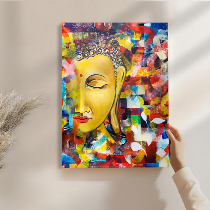Budha Theme Stretched Canvas Painting Art Print | Digital Print On Stretched-Canvas (30x41 CM)