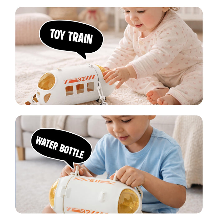 Train Water Bottle with Straw & Adjustable Shoulder Strap, 700 ml Large Capacity Portable Sipper Cup for Kids & Girls, Leakproof BPA-Free Plastic Drinkware for School & Travel (White, 8.5x3.7 Inch)
