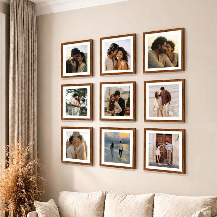 Art Street Premium Photo Frame for living room, Classic Aesthetic Design Photo Frames for Photograph, Art Work, Kids Room Set of 9 (12x12 Inch, Brown)