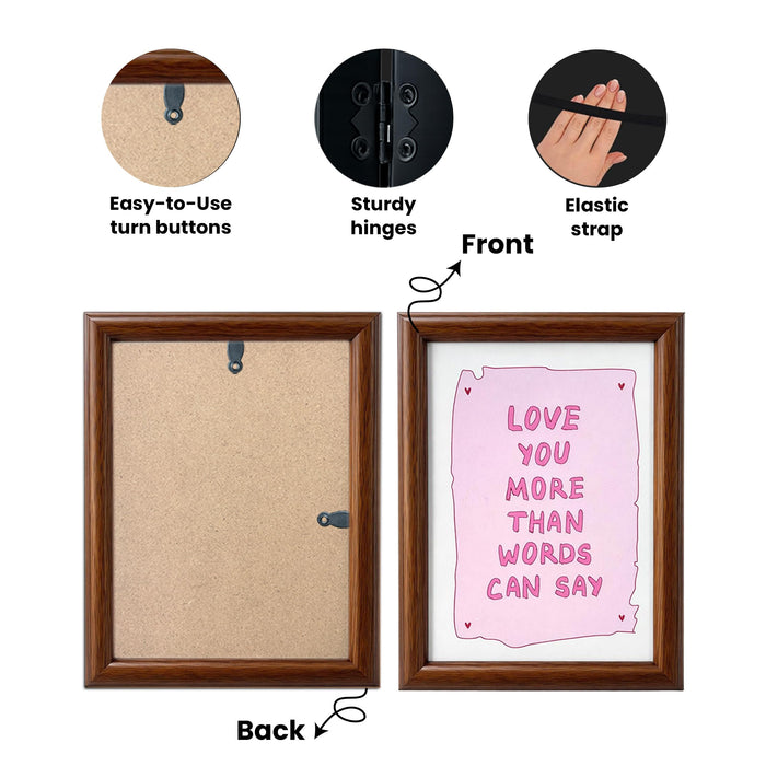 Greeting Card Photo Frame for Couples, Wooden Double Folding Love Photo Frame with Clip, Valentine’s Day Romantic Gift for Boyfriend, Girlfriend, Anniversary Wedding (5.2 x 7.2 Inch, Brown)