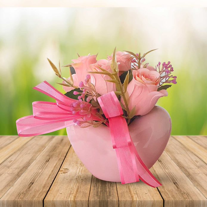 Artificial Pink Flower Pot for Home & Office Decoration Artificial Plants with Pot & Pink Flowers ( Color - Pink)
