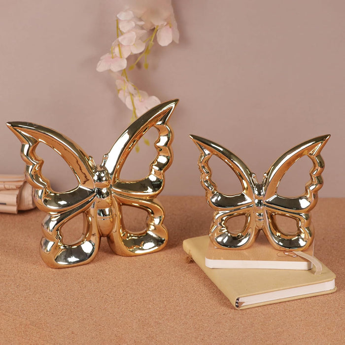 Butterfly Showpiece Statue for Home Décor, Golden (5.5x4.6 & 7x6 inch)