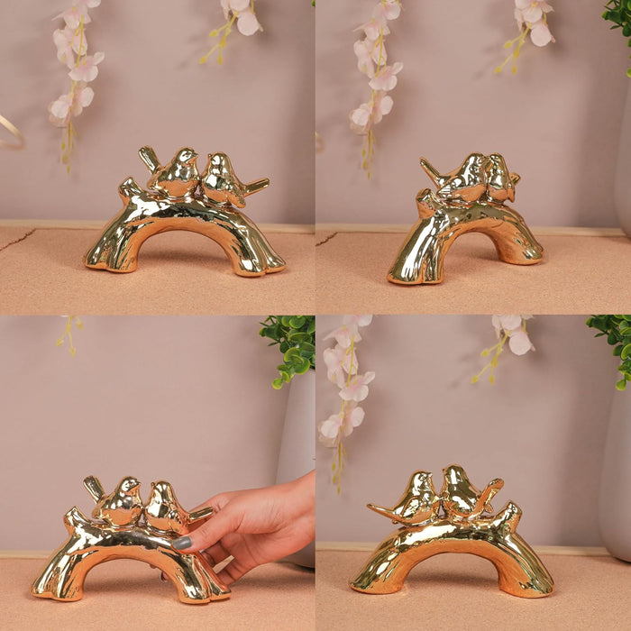 Birds Sitting on Tree Showpieces Statue for Home Décor, Golden (7x4.5 inch),