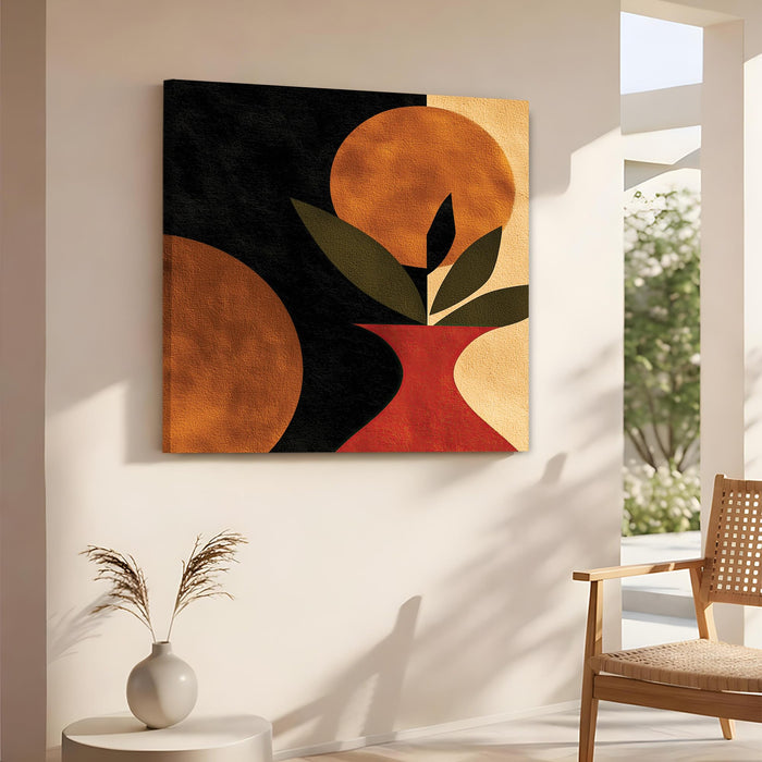 Boho Abstract Botanical Stretched Canvas Wall Art Painting For Living Room, Modern Minimalist Leaf & Vase Painting for Living Room, Office & Home Decor (56xx56 cm)