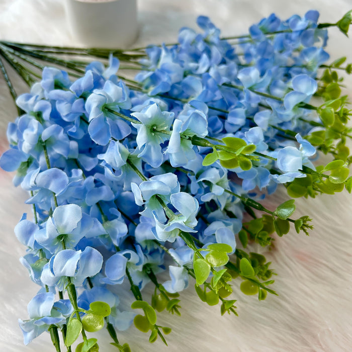 Art Street Artificial Blue Cherry Blossom Flower Bunch for Table Indoor Home Decoration |Valentine Day, Christmas Day, New Year Decor | Pack of 1|16 Stems, Size: 18.5 Inch (Without Pot)