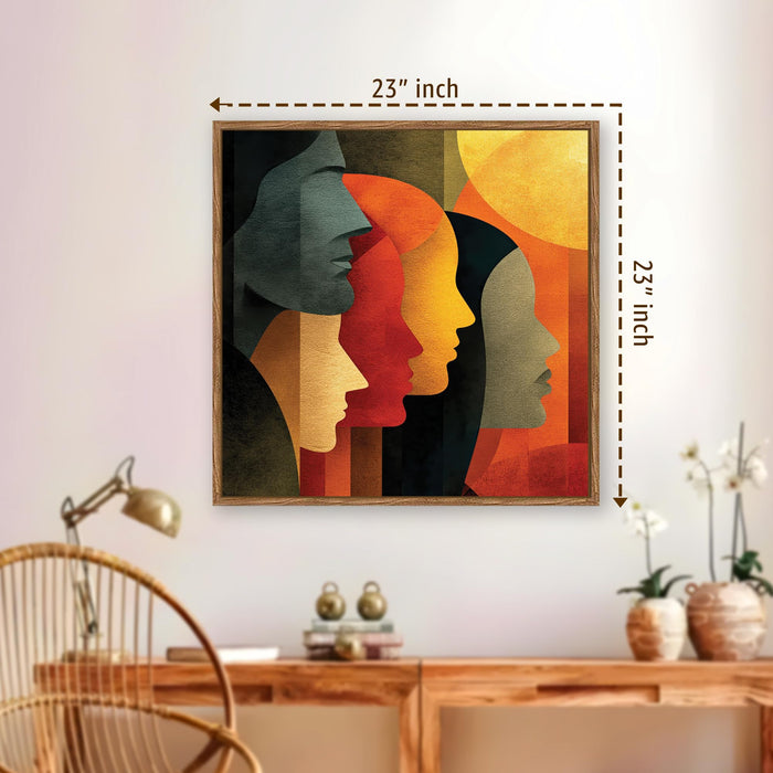 Abstract Faces Figurative Framed Painting For Living Room | Modern Woman Portrait Large Canvas Painting With Frame Wall Art For Bedroom, Hallway's, Office, Hotel, Size 58x58 cm