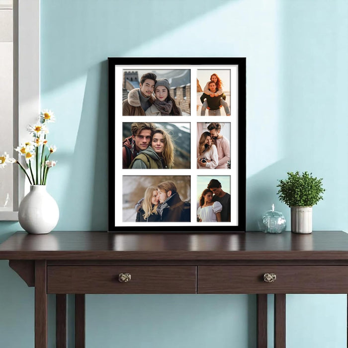 Photo Frame Collage 10x15, 8x10 cm Photos Display 6 Openings Wall Mounting Home Décor Multi Opening White Photo-Frame (31x39 cm)