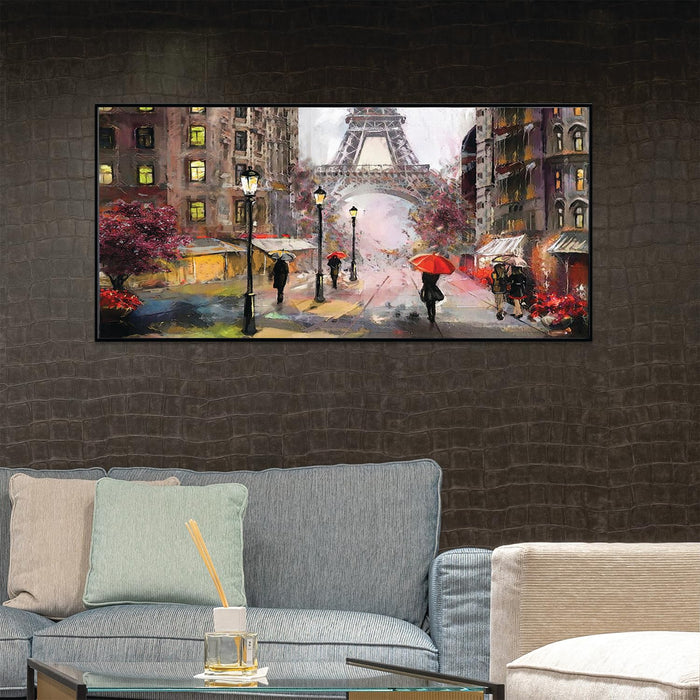 Art Street Abstract Eiffel Tower On Street Large Canvas Painting Panel for Home Décor (Black, 23x47 Inch)