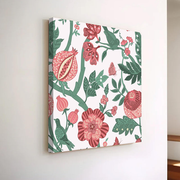 Rose Flower Leaf and Birds Abstract Painting for Wall Decoration | Flower Canvas Wall Paintings for Living Room, Bedroom, Home and Office Wall Decor (56x56 Cm)