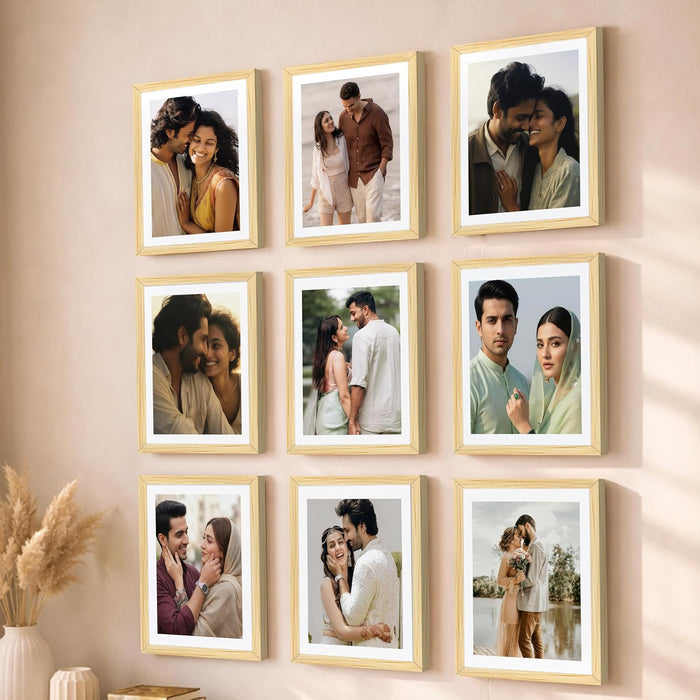 Wooden Cave Design Photo Frame Set of 9 | Black Picture Frames for Photos, Artwork & Certificates | Wall Décor for Living Room & Home (11x14 Inch)