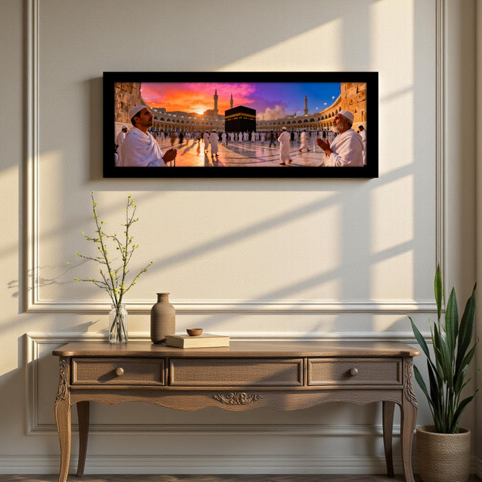 Makka Madina Kaaba Islamic Arabic Wall Art Framed Luxury Paintings for Home Decoration, Living room, Bedroom and Office Decoration (99x38 CM)