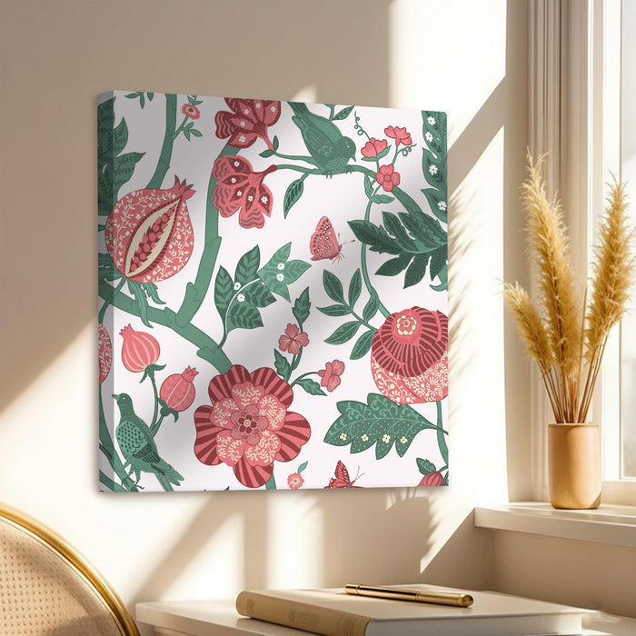 Rose Flower Leaf and Birds Abstract Painting for Wall Decoration | Flower Canvas Wall Paintings for Living Room, Bedroom, Home and Office Wall Decor (56x56 Cm)