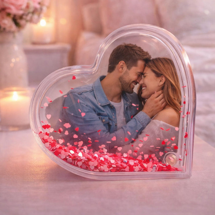 Art Street Customized Pink Heart Glitter Liquid Photo Frame, Desktop Table Frame with Floating Glitter, Acrylic Water Frame for Valentine's Day Gift, Anniversary, Unique Photo Gift, 3.7x3.7 Inch