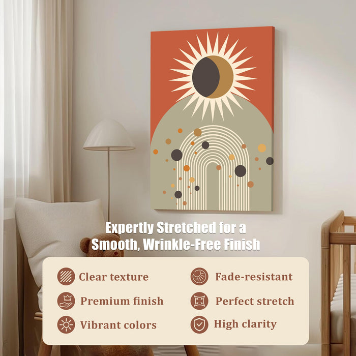 Abstract Sun Rise and floral Stretched Canvas Wall Art Modern Boho Illustration Painting for Home & Office Wall Decor, (16x22 Inch)
