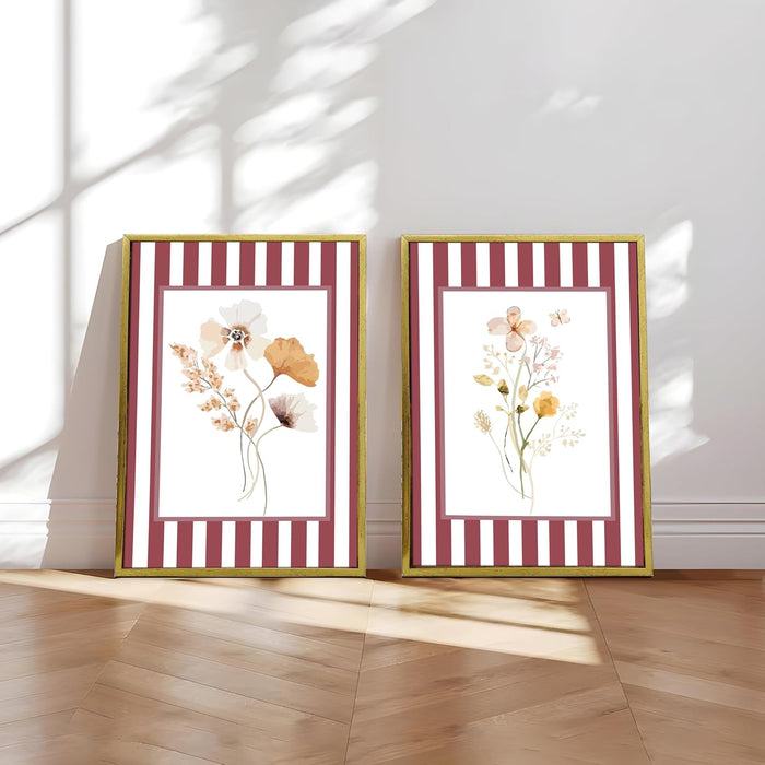 Botanical illustration Floral Canvas Painting, Modern Decorative Wall & Home Décor, Framed Art Print For Decoration (12x16 Inch,Pack of 2)
