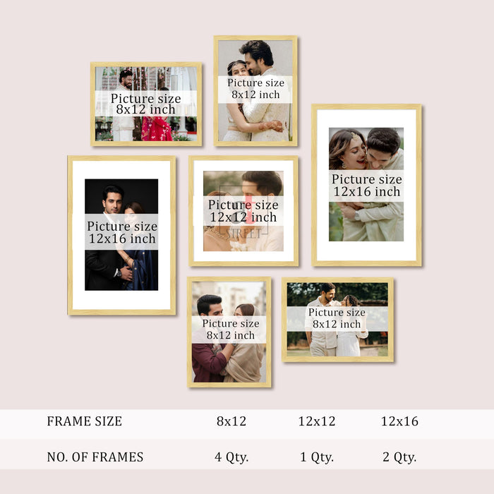 Art Street Photo Frame Set of 7 Beige Wall Decor Collage Display Hanging Family Picture Frames Gallery Collection Decor Items Wall Mount Frames Birthday Anniversary Gift, 8x12, 12x12 and 12x16 In