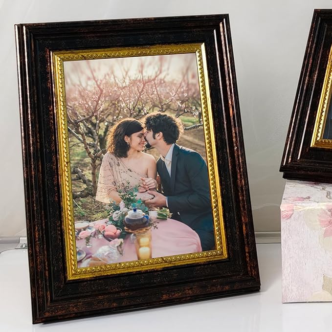 Photo Frame for Table, Plexi Glass, Engineered Wood Photo Frame (Gold)