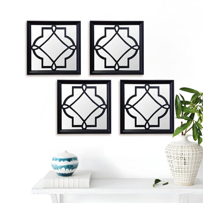 Decorative Square Shape Set of 4 Black Wall Mirror, Wall Hanging Mirrors (10 x 10 Inches)